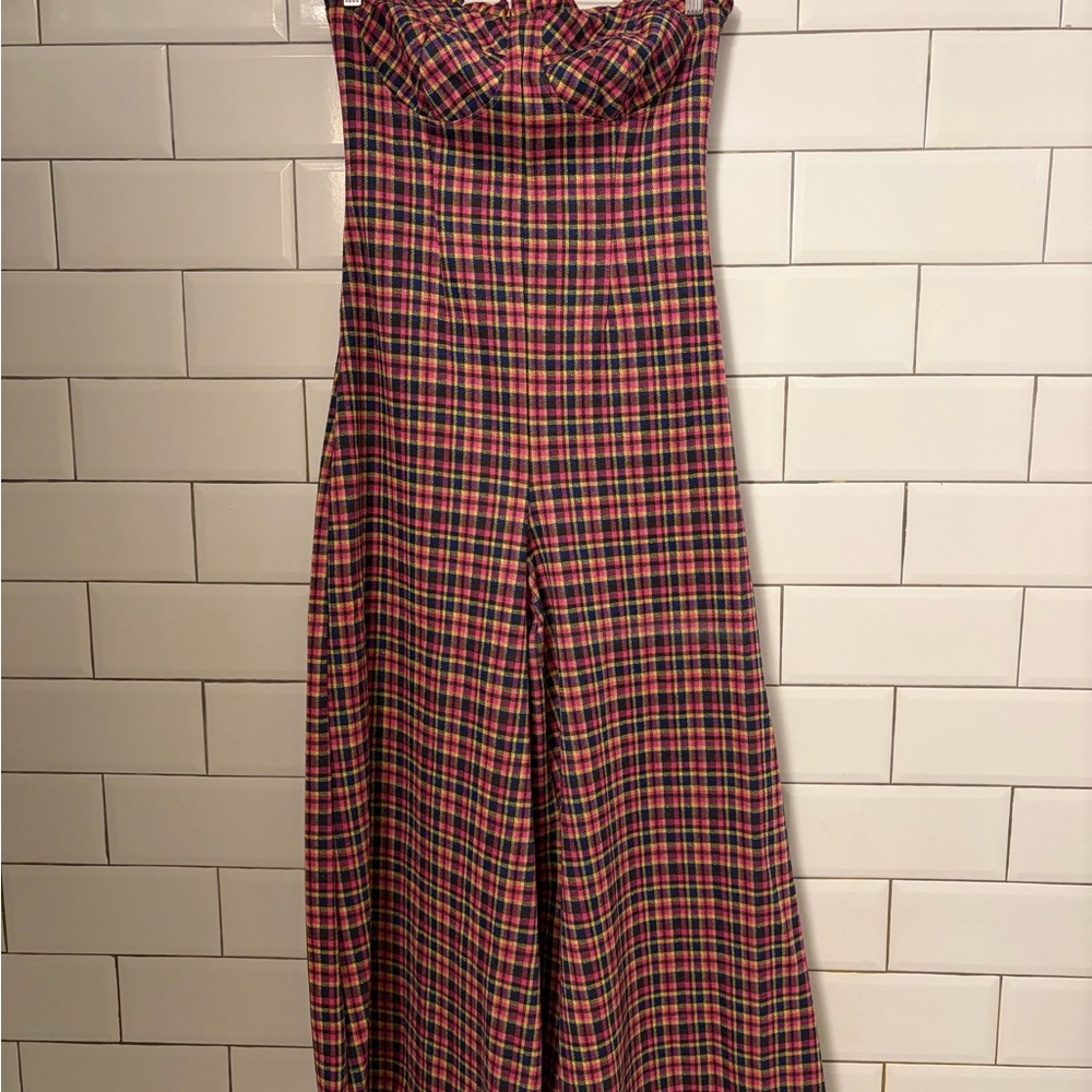 Anthropologie Eva Franco Pink and Black Checkered extra wide leg Jumpsuit